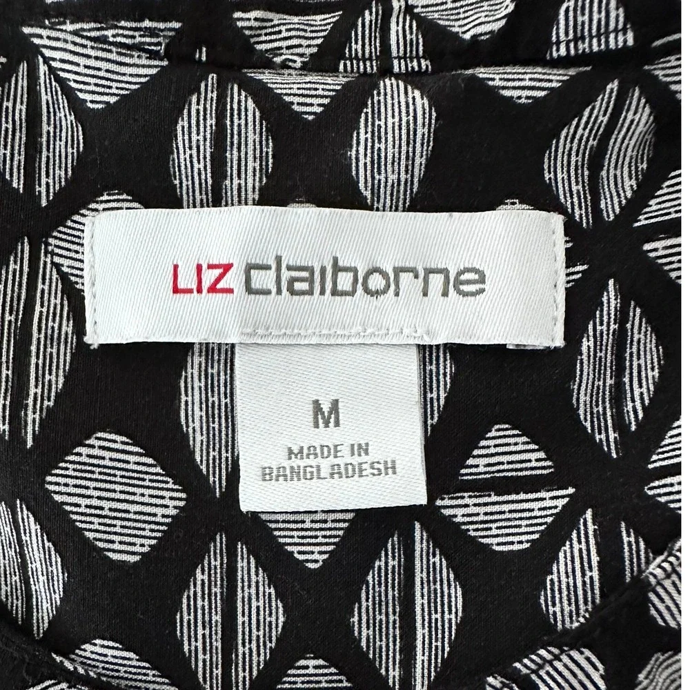 Liz Claiborne Sleeveless Blouse Womens M Black Geometric Business Casual Career‎